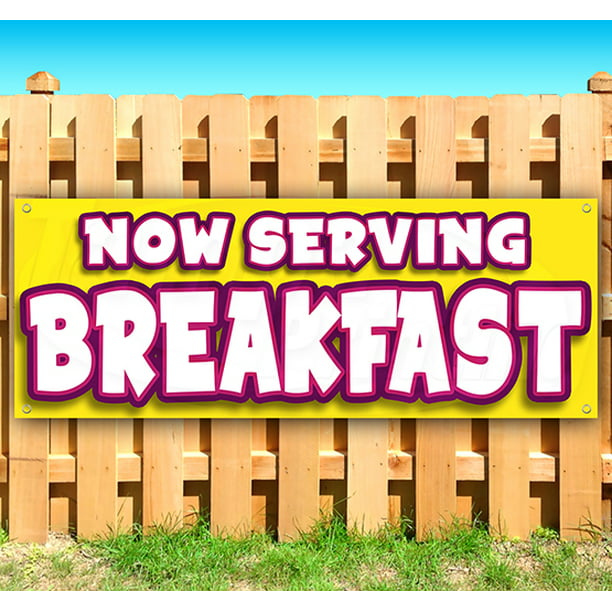 Many Sizes Available Advertising Flag, Now Serving Breakfast 13 oz Heavy Duty Vinyl Banner Sign with Metal Grommets New Store 